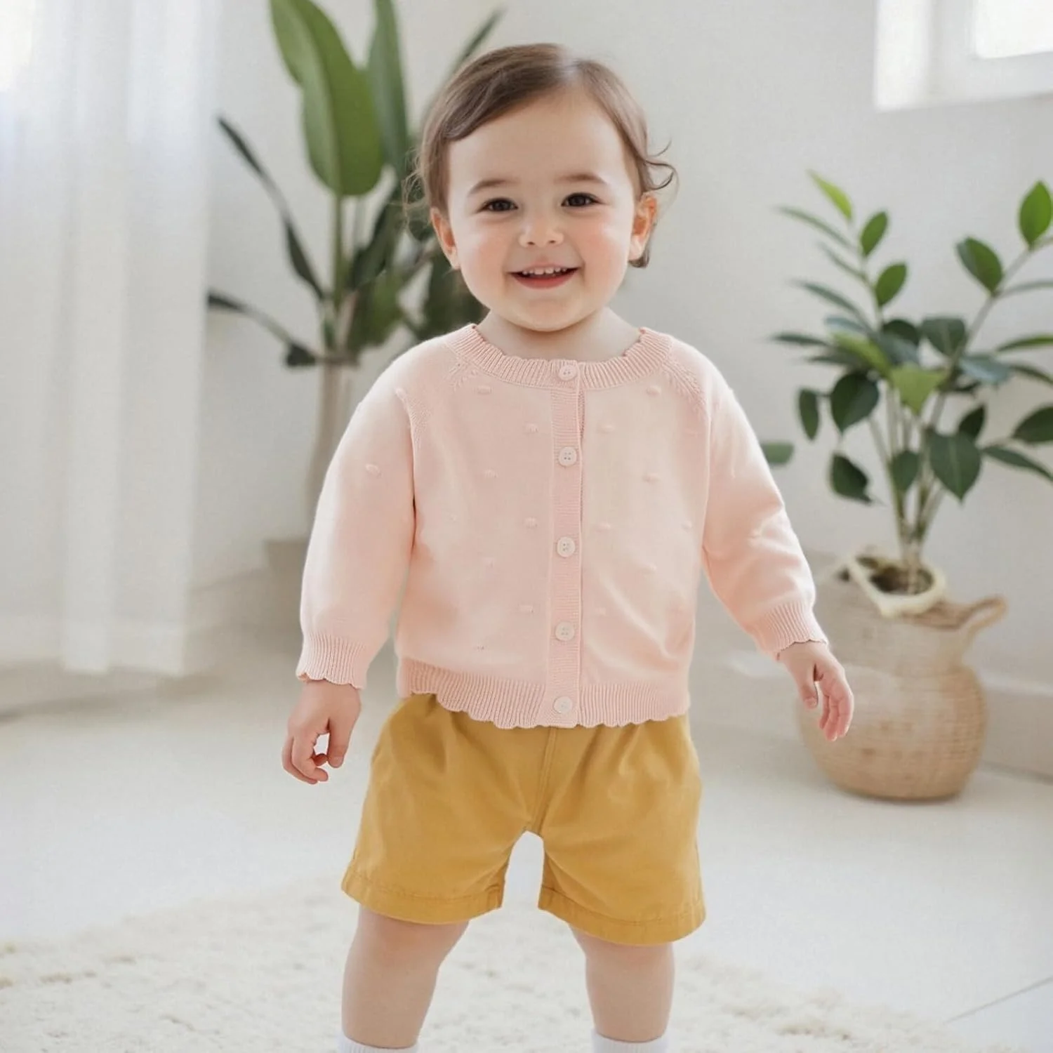 ژاکت بافتنی دخترانه نوزادی، گرم و نرم مناسب فصل زمستان، دارای دکمه، بلوز، ژاکت و لباس پاییزی زیبا برای نوزاد