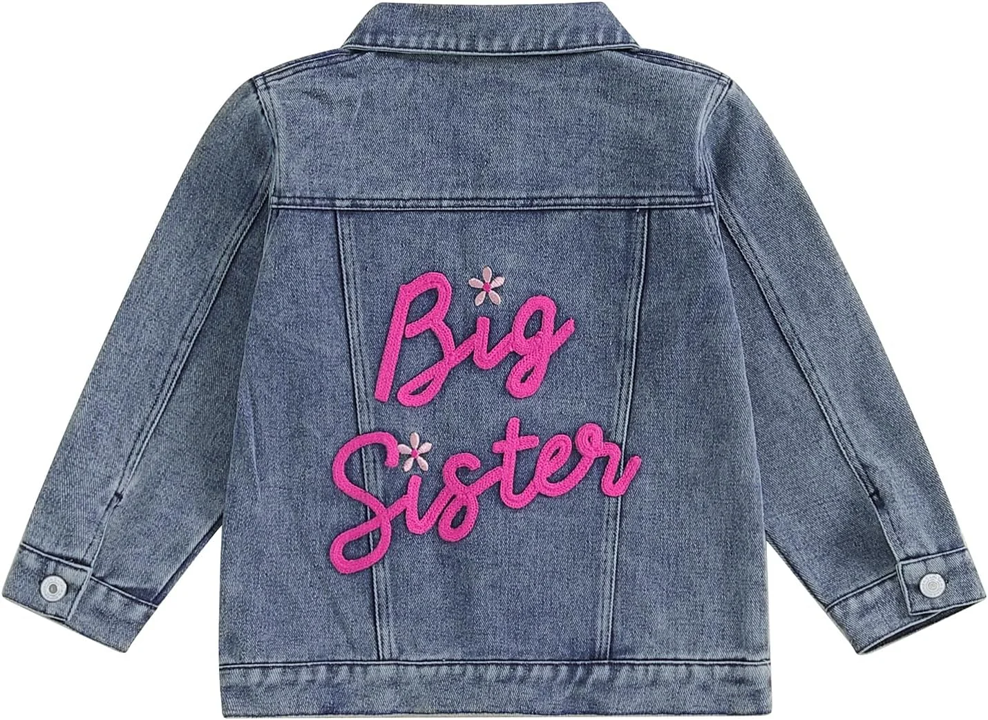 کت جین خواهر بزرگ Licupiee، کت جین دکمه دار آستین بلند با گلدوزی حروف برای دختر بچه نوپا، لباس بیرونی پاییزی نوزاد