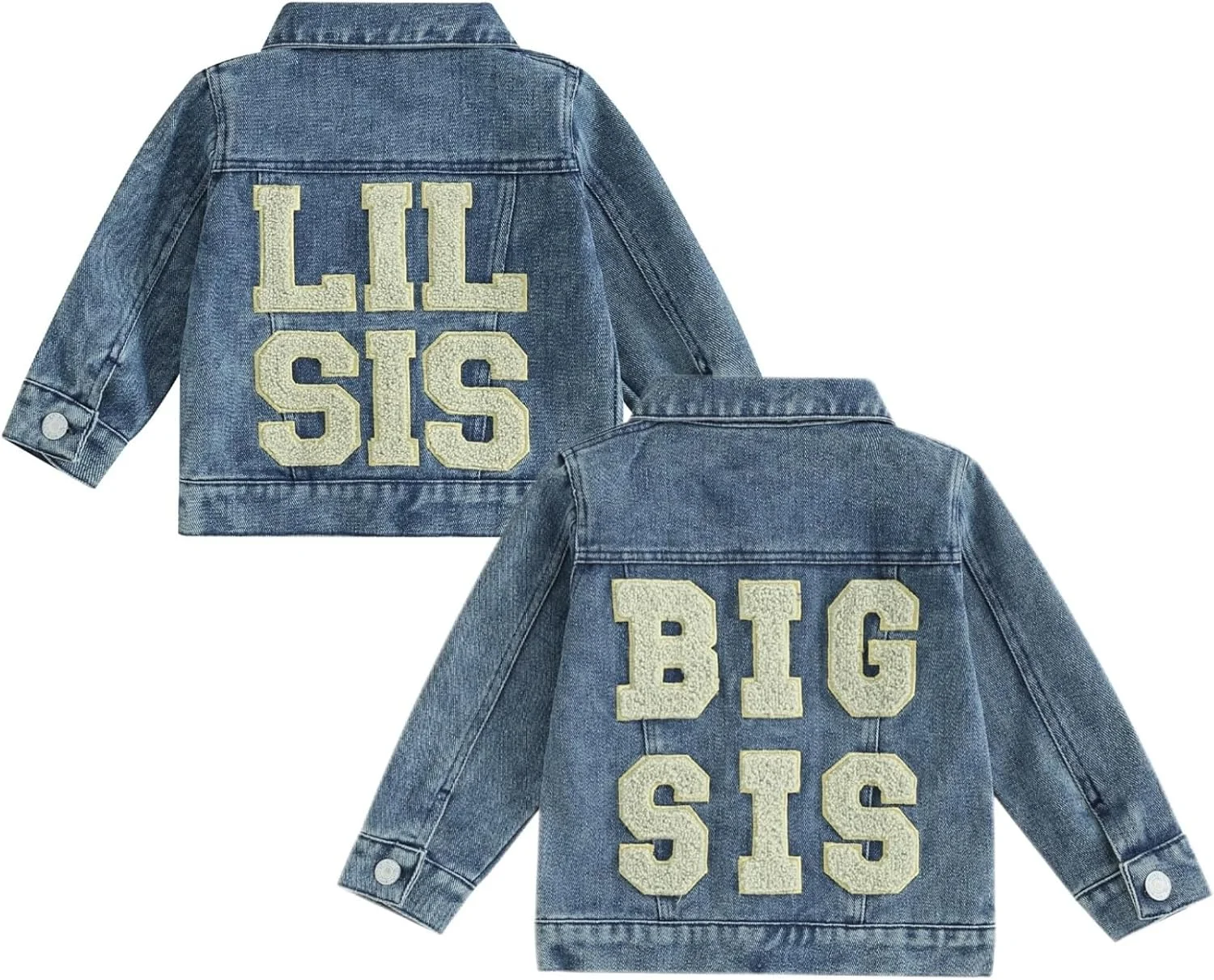 ست کت خواهرانه دخترانه Geagodelia، کت جین آستین بلند با گلدوزی Lil Sis/Big Sis، ژاکت کشباف، پلیور، تاپ دکمه دار، کت جین بیرونی