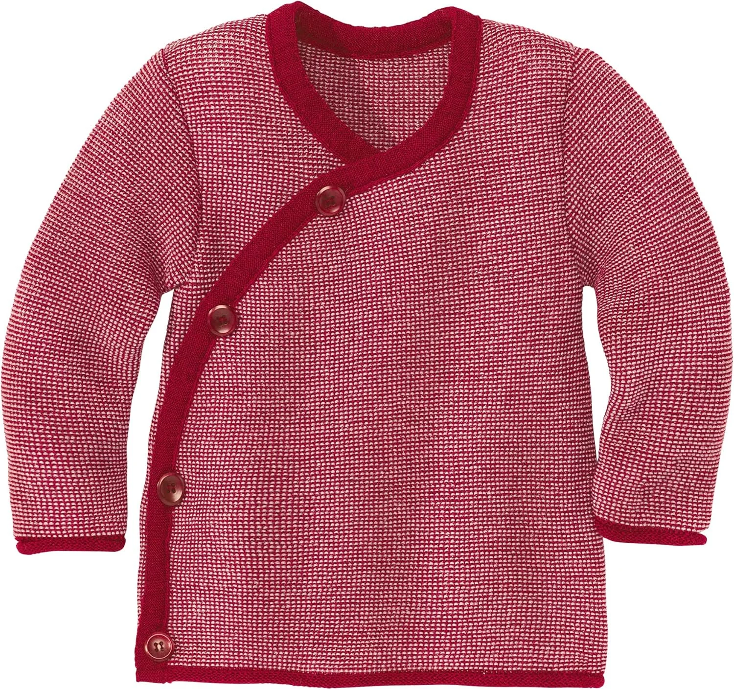 ژاکت ملانژ دیسانا، 100% پشم مرینوس ارگانیک دارای گواهینامه GOTS و IVN Best با بسته‌بندی دورپیچ، نوزاد، کودک نوپا، کودک، یونیسکس، ساخت آلمان، بورگاندی-صورتی، سایز 62-68