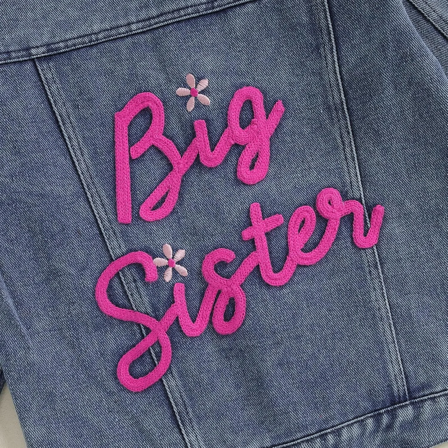 کت جین خواهر بزرگ Licupiee، کت جین دکمه دار آستین بلند با گلدوزی حروف برای دختر بچه نوپا، لباس بیرونی پاییزی نوزاد