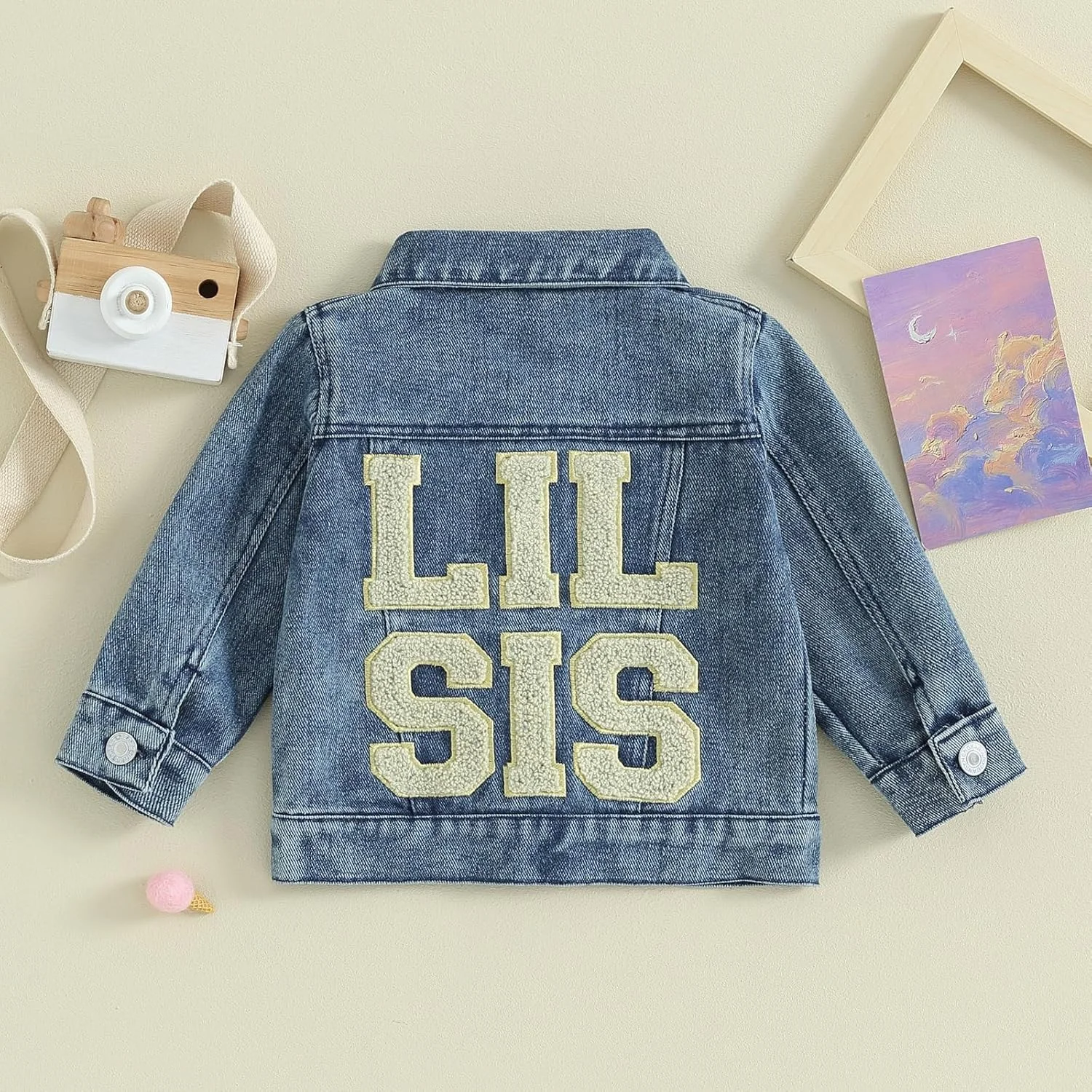 ست کت خواهرانه دخترانه Geagodelia، کت جین آستین بلند با گلدوزی Lil Sis/Big Sis، ژاکت کشباف، پلیور، تاپ دکمه دار، کت جین بیرونی