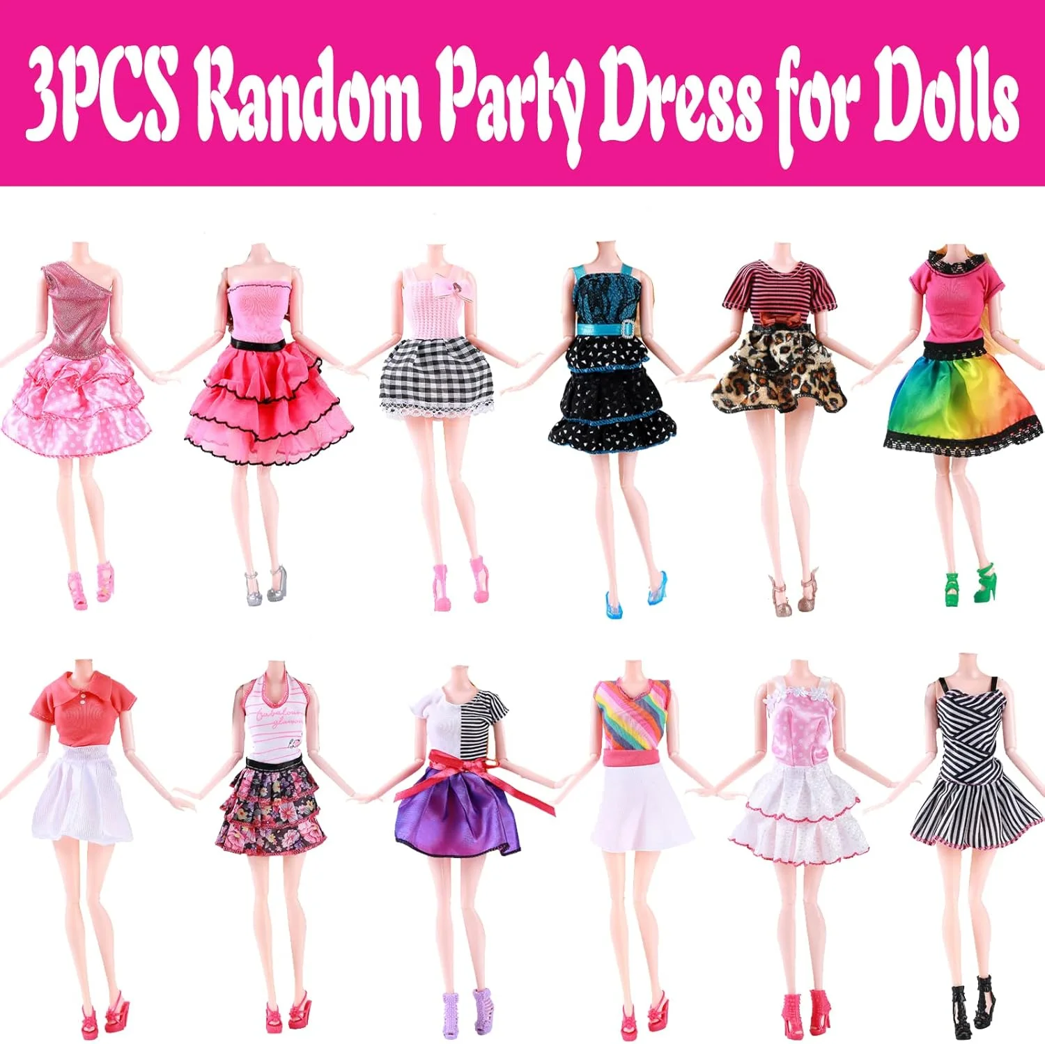 Carreuty ست 18 تکه لباس عروسک مناسب برای عروسک های 11.5 اینچی، شامل 3 لباس فشن، 1 پلیور، 1 تاپ مخمل، 1 ژاکت، 1 تاپ، 1 شلوار و 10 جفت کفش، هدیه ای برای دختران