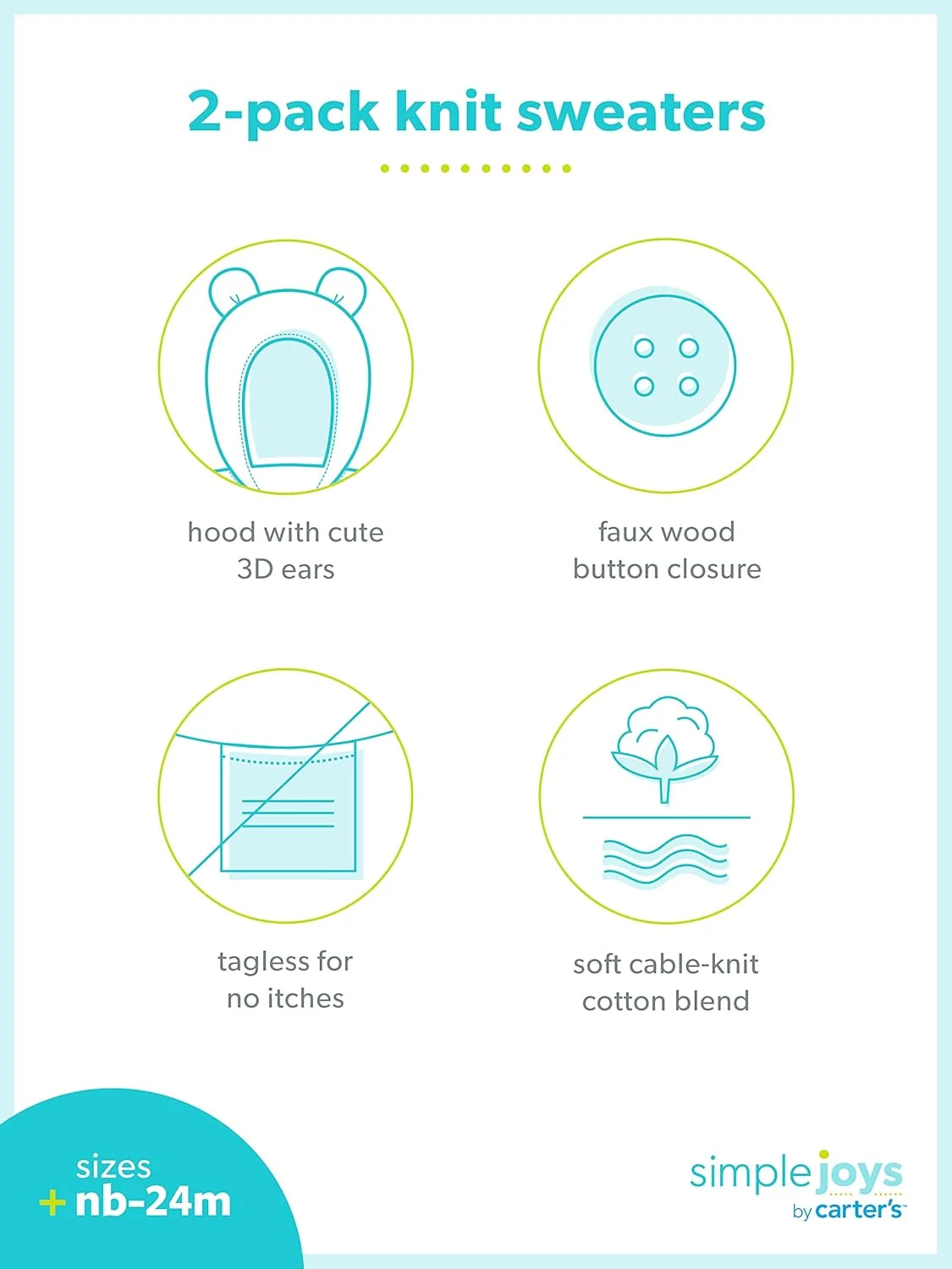 ژاکت کشباف نوزادی کارترز مدل Simple Joys، بسته 2 عددی ژاکت کشباف نوزادی کارترز مدل Simple Joys، بسته 2 عددی