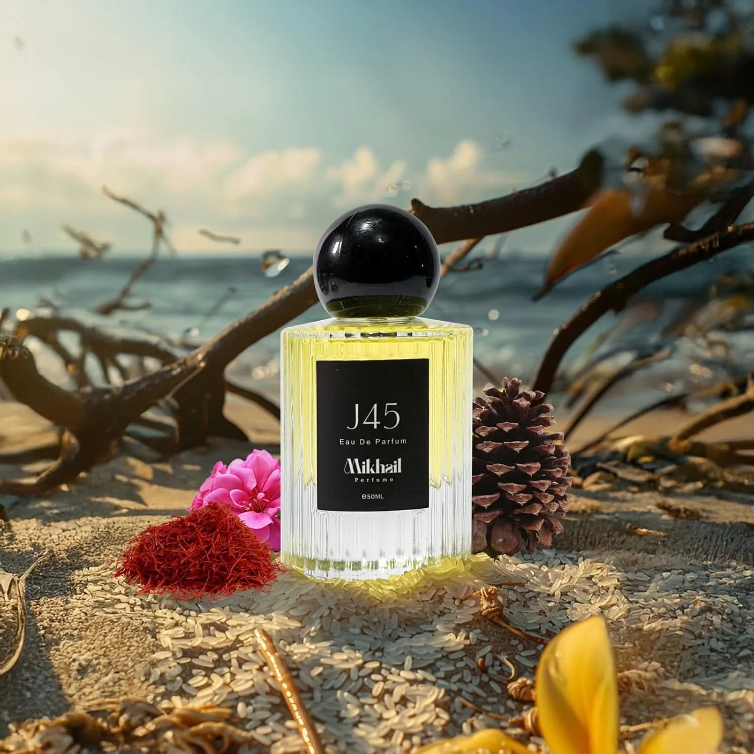 ادکلن J45 by Mikhail | ادو پرفیوم مردانه و زنانه | 50 میلی لیتر | عطر لوکس و غلیظ با رایحه زعفران، یاس، مشک و عنبر ادکلن J45 by Mikhail | ادو پرفیوم مردانه و زنانه | 50 میلی لیتر | عطر لوکس و غلیظ با رایحه زعفران، یاس، مشک و عنبر