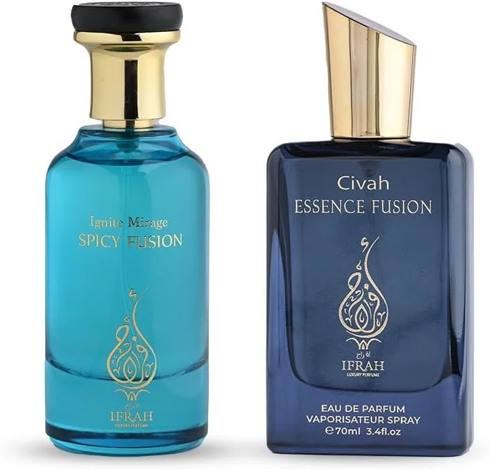 ادکلن ایفراح ایگنایت میراژ اسپایسی فیوژن 90 میلی لیتر، ادکلن سیوا اسنس فیوژن لاکچری 70 میلی لیتر مردانه و زنانه، پک دو عددی