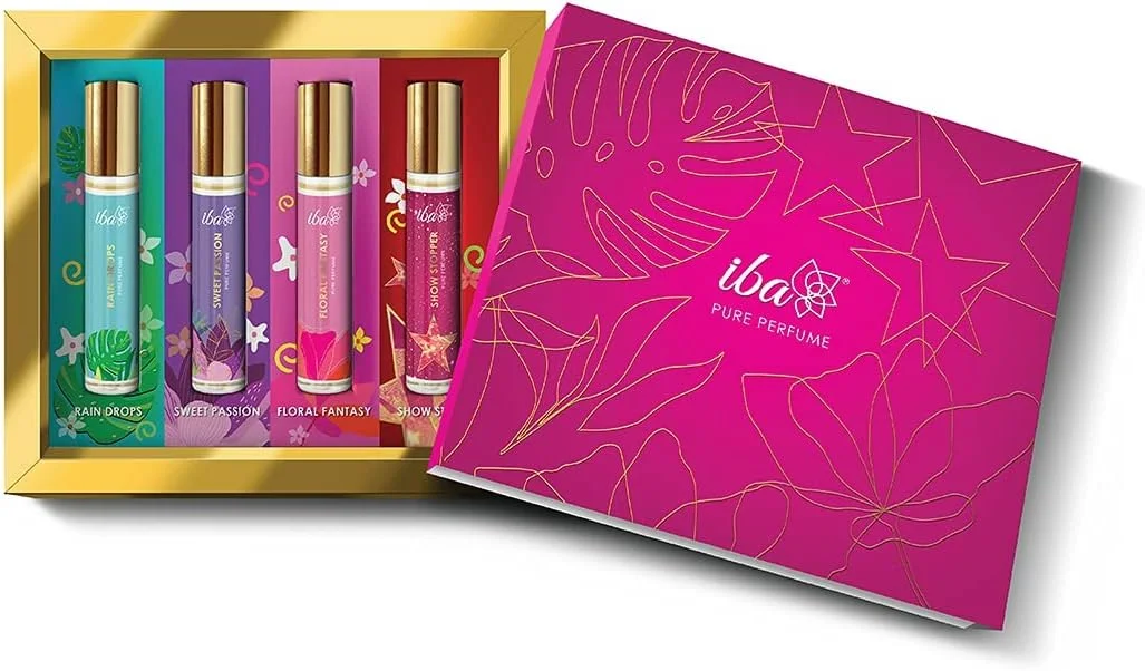 ست هدیه عطر زنانه ایبا (4 * 10 میلی لیتر) رایحه لوکس آکوا، میوه ای، گلی، چوبی، مشک و ادویه ای با ماندگاری طولانی | ست عطر رولی | بدون الکل ست هدیه عطر زنانه ایبا (4 * 10 میلی لیتر) رایحه لوکس آکوا، میوه ای، گلی، چوبی، مشک و ادویه ای با ماندگاری طولانی | ست عطر رولی | بدون الکل