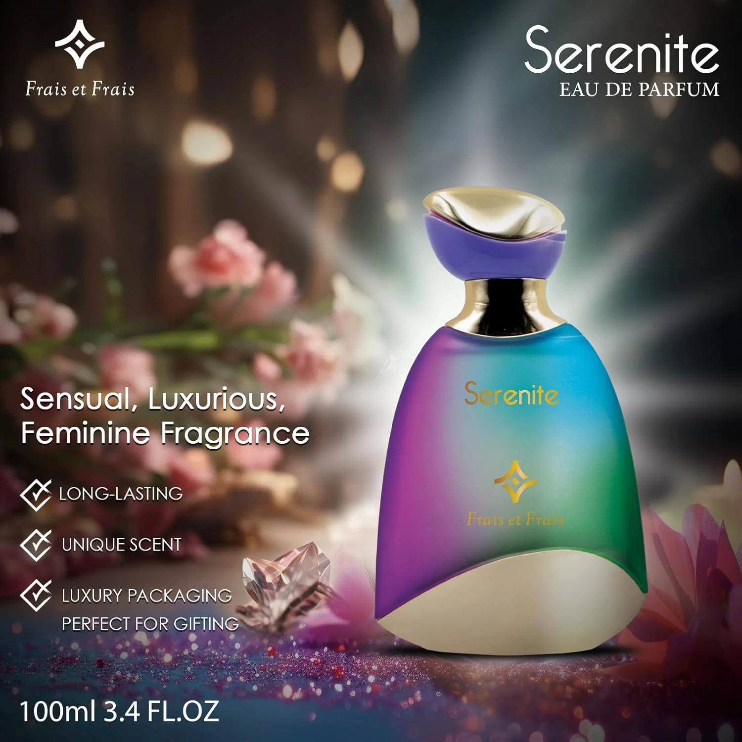 ادکلن زنانه فریس ات فریس Serenite حجم 100 میل - ادو پرفیوم - ماندگاری بالا، عطر ممتاز زنانه با رایحه یاس و میوه های زرد