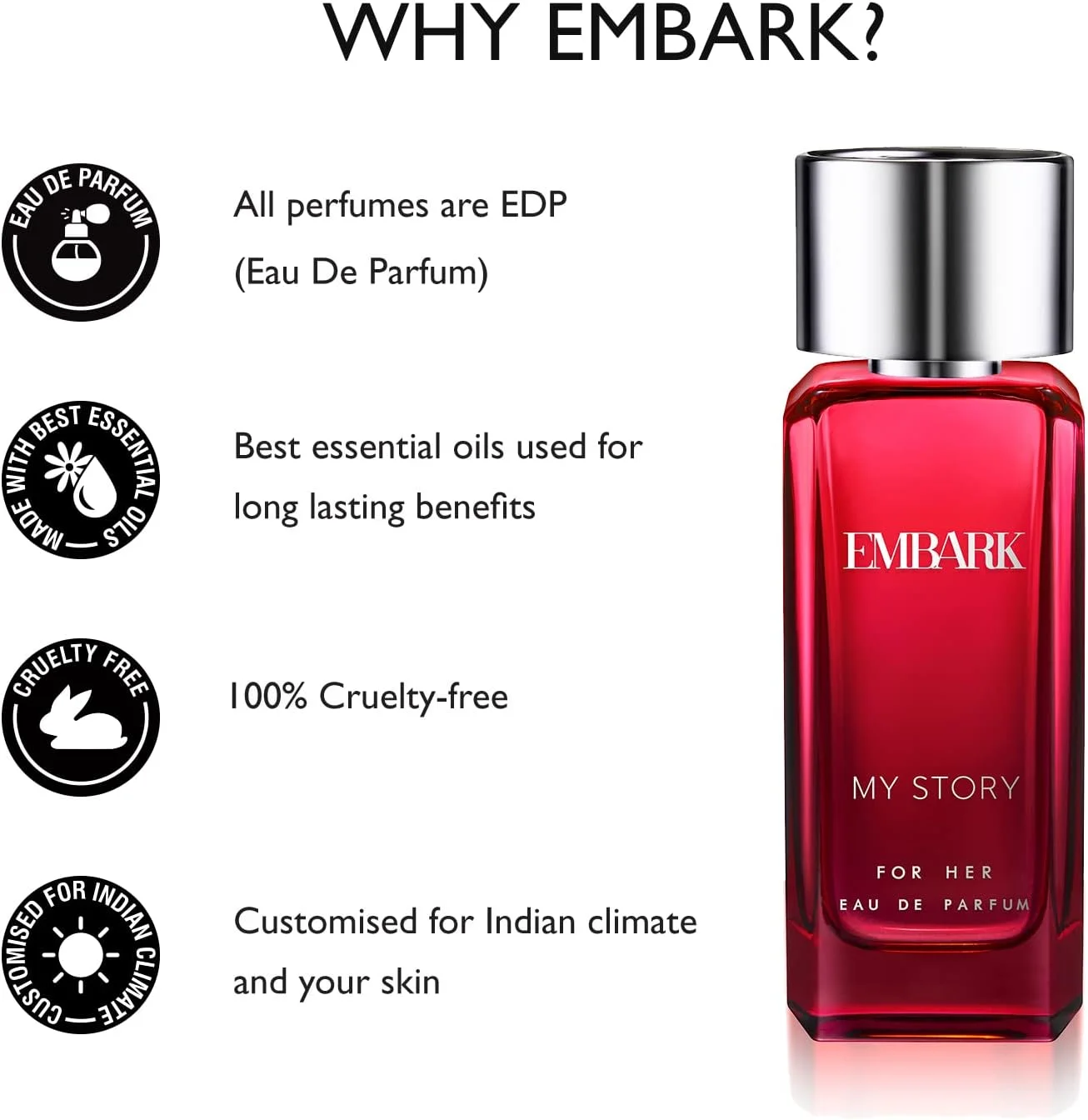 عطرهای EMBARK برای زنان/خانم ها/دختران - رایحه ماندگار، عطر زنانه مای استوری فور هر، گل های شرقی، رایحه تمام روز برای پوست هندی (100 میلی لیتر)