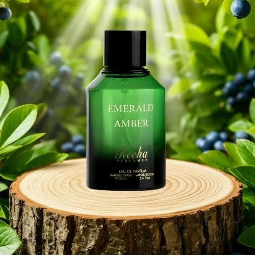 ادو پرفیوم Emerald Amber 100ML از ریحا پرفیومز، رایحه ای لوکس و ماندگار، مناسب برای آقایان و بانوان، با رایحه های گرم شرقی، کهربا و چوب های معطر، عطری ممتاز و خاص
