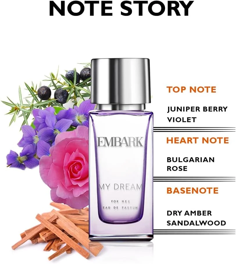 EMBARK My Dream for Her، عطر زنانه، 30 میلی لیتر رایحه گلی، شرقی، چوبی با ماندگاری طولانی، بطری سایز مسافرتی EMBARK My Dream for Her، عطر زنانه، 30 میلی لیتر رایحه گلی، شرقی، چوبی با ماندگاری طولانی، بطری سایز مسافرتی