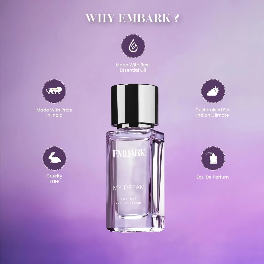 EMBARK My Dream for Her، عطر زنانه، 30 میلی لیتر رایحه گلی، شرقی، چوبی با ماندگاری طولانی، بطری سایز مسافرتی EMBARK My Dream for Her، عطر زنانه، 30 میلی لیتر رایحه گلی، شرقی، چوبی با ماندگاری طولانی، بطری سایز مسافرتی