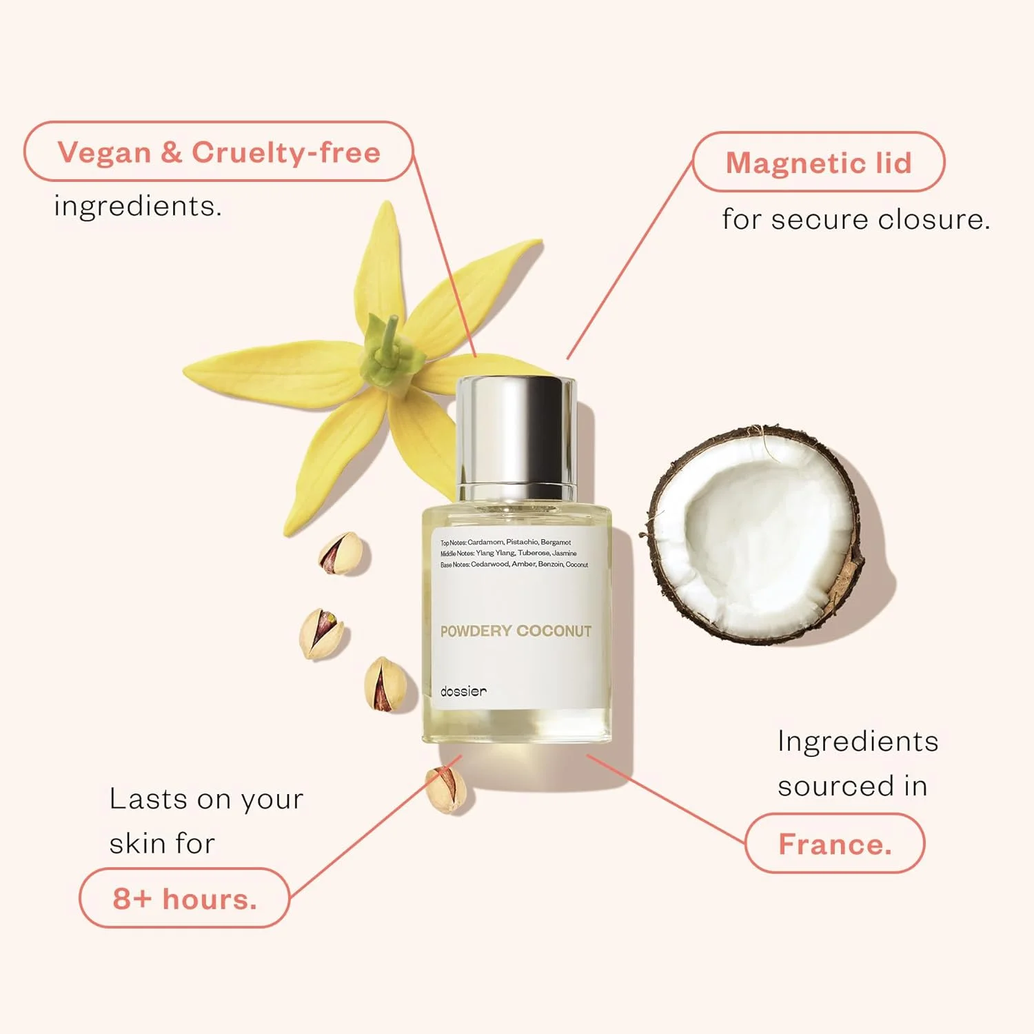 دوسیه - نارگیل پودری 50 میلی لیتر - عطر الهام گرفته از Soleil Blanc تی.فورد - خالص و غنی شده - فاقد پارابن - وگان - مناسب بانوان، آقایان و یونیسکس