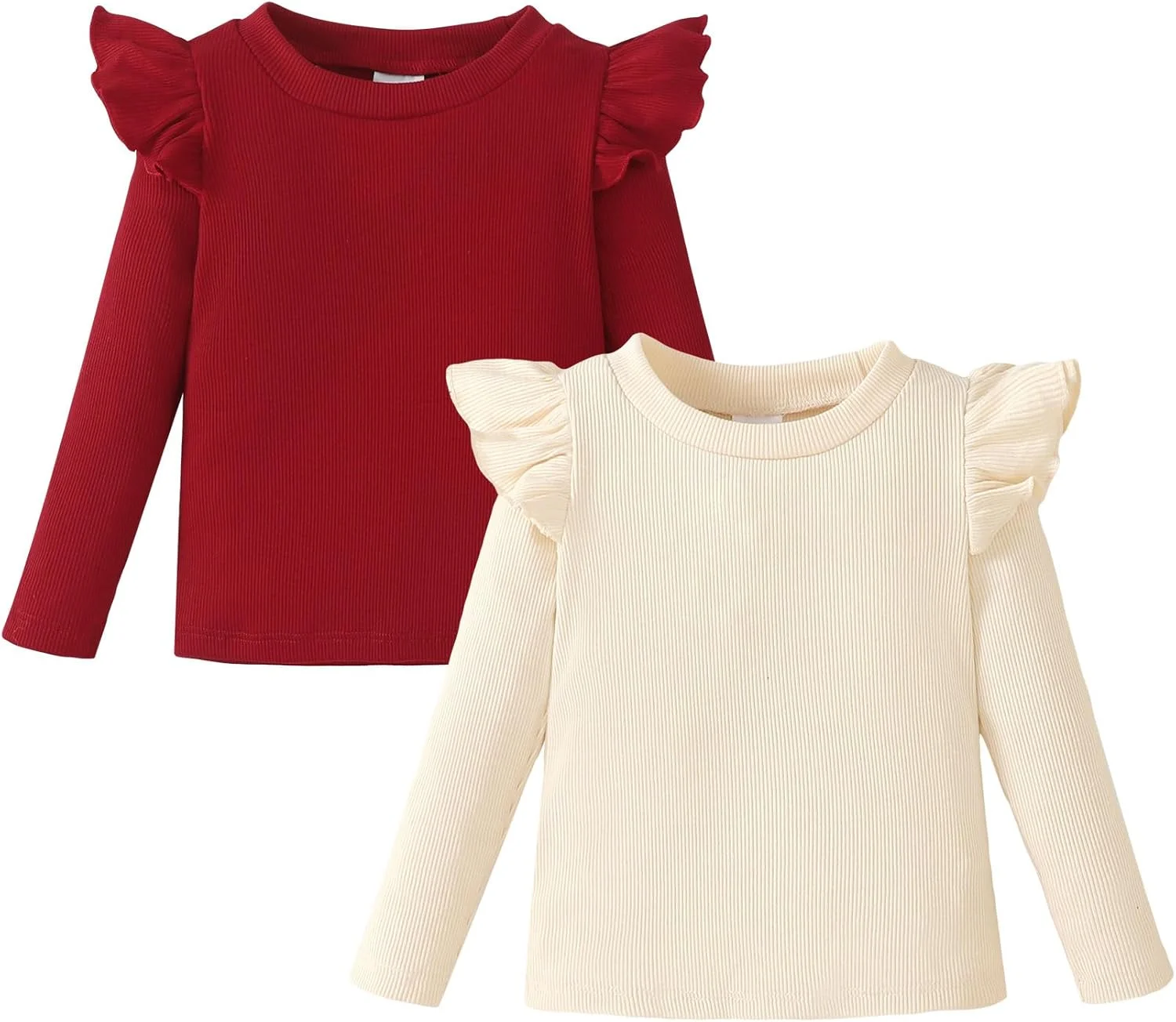 اوپاوو تیشرت های دخترانه بچه گانه آستین بلند چین دار، بلوز دنده ای دخترانه بچه گانه، لباس پاییزی دخترانه 2 عددی 12 ماهه تا 4 ساله