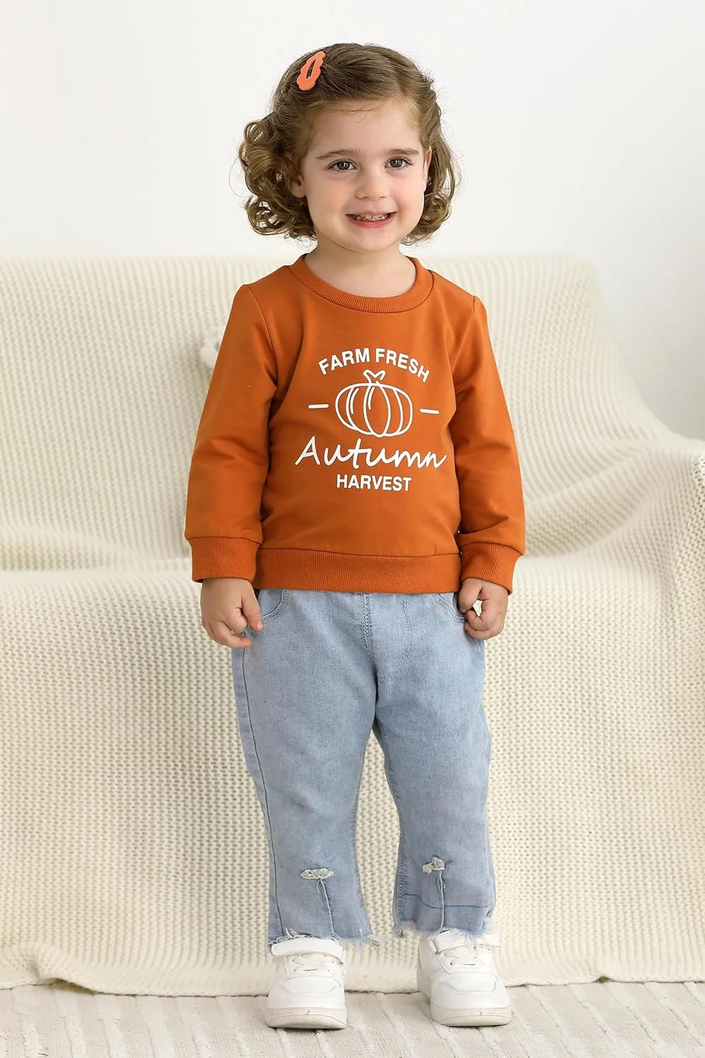 سویشرت پاییزه کودک Happy Town، مناسب برای نوزاد پسر و دختر، آستین بلند، یقه گرد، بلوز و پیراهن ساده