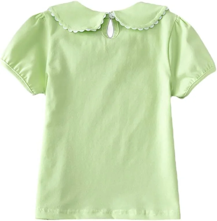 تی شرت آستین کوتاه دخترانه HDLEXD با رنگ ثابت، تیشرت پایه ای یقه عروسکی تابستانی برای کودکان