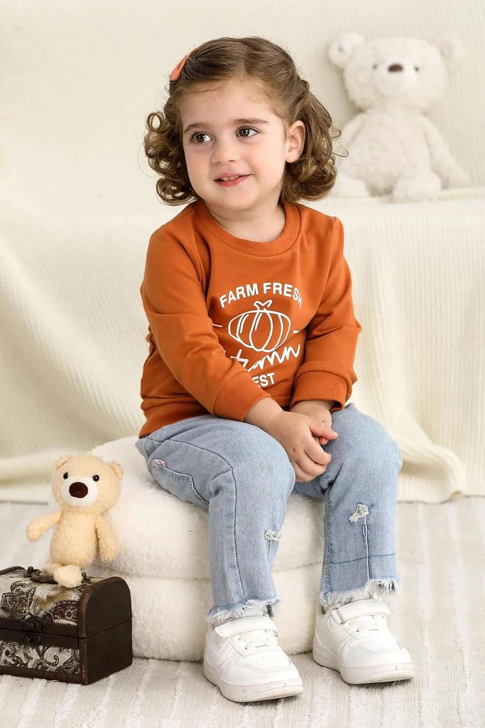 سویشرت پاییزه کودک Happy Town، مناسب برای نوزاد پسر و دختر، آستین بلند، یقه گرد، بلوز و پیراهن ساده