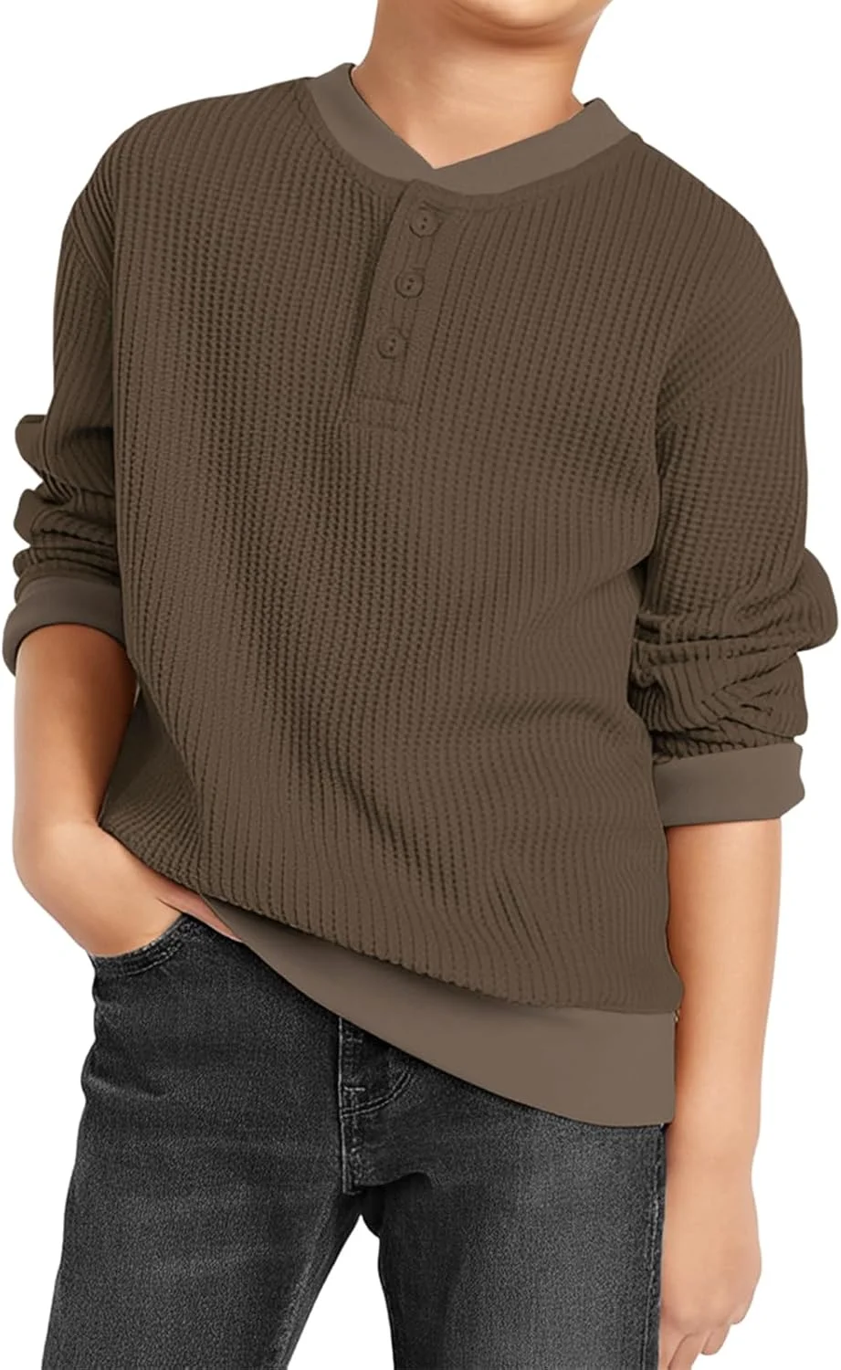 تاپ بلوز پسرانه بچه گانه GLIGLITTR، بافتنی وافل، یقه دکمه دار، آستین بلند، لباس های پاییزی و زمستانی بچه گانه