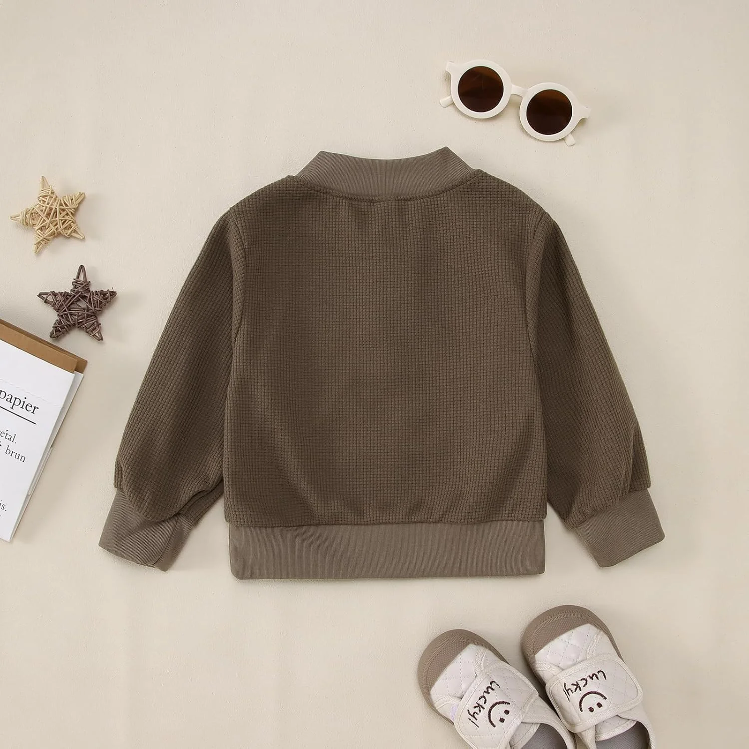 تاپ بلوز پسرانه بچه گانه GLIGLITTR، بافتنی وافل، یقه دکمه دار، آستین بلند، لباس های پاییزی و زمستانی بچه گانه