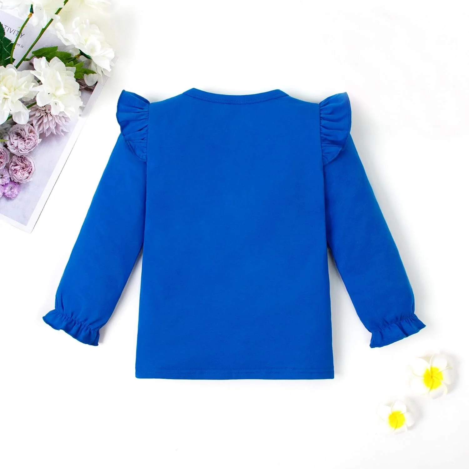 بلوز آستین بلند دخترانه Magic Park مناسب کودکان 12 ماهه تا 7 ساله، تیشرت های ساده و پایه ای، تاپ های دخترانه با سرآستین های چین دار