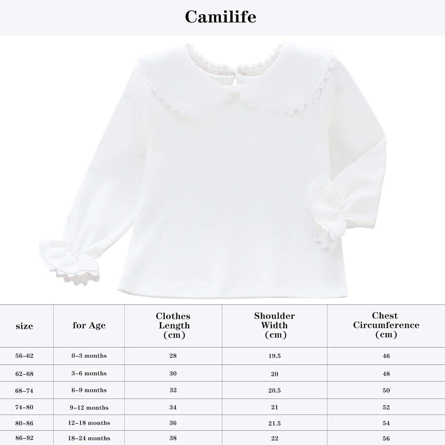 پیراهن آستین بلند سفید نرم نخی 100% Camilife مخصوص کودکان نوپا / کودکان / دختران با یقه چین دار، یقه عروسکی، مناسب برای سارافون، سایز 86/92/98/104/110/116/122/128 پیراهن آستین بلند سفید نرم نخی 100% Camilife مخصوص کودکان نوپا / کودکان / دختران با یقه چین دار، یقه عروسکی، مناسب برای سارافون، سایز 86/92/98/104/110/116/122/128