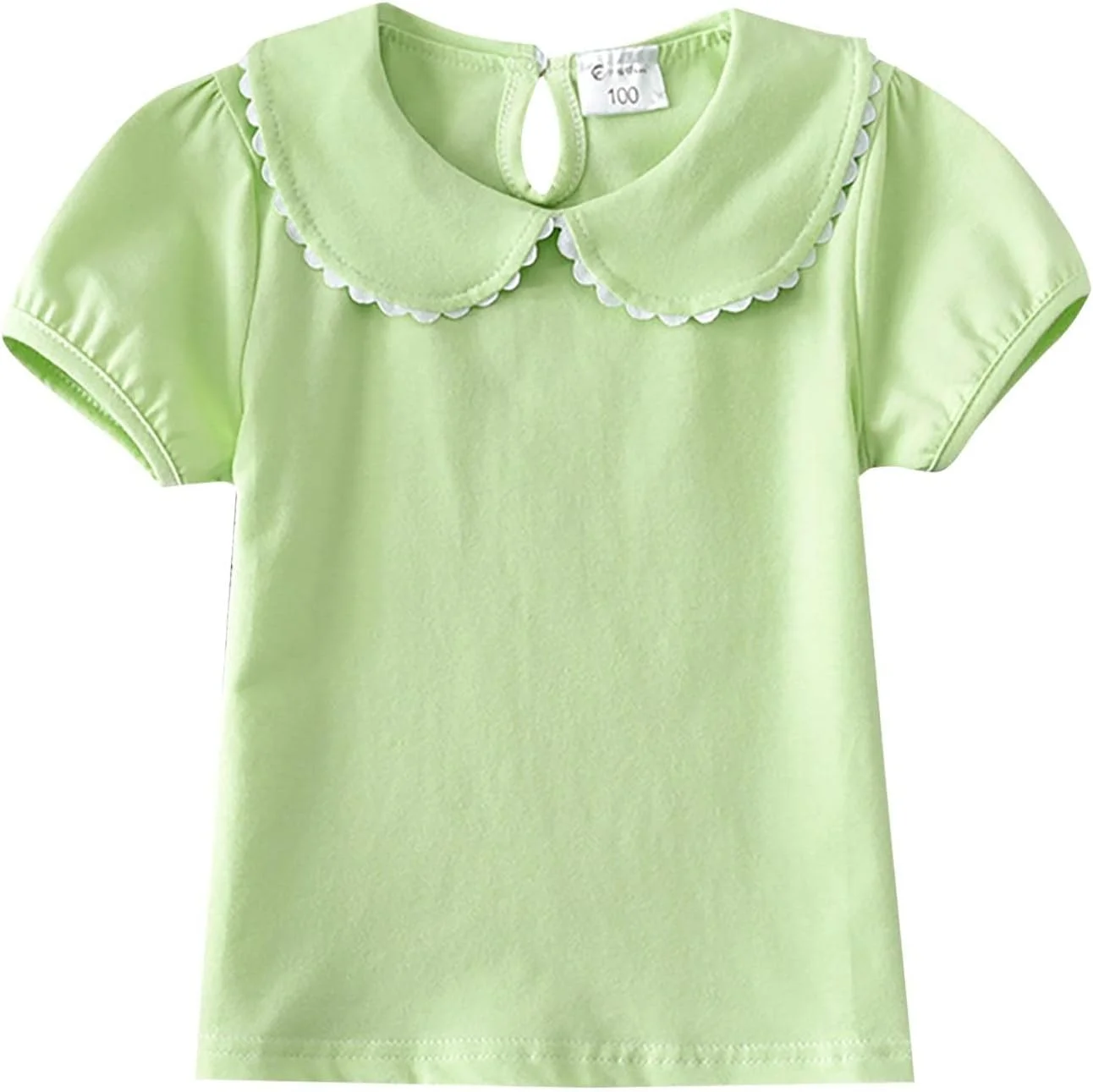 بلوز دخترانه بچه گانه آستین کوتاه رنگ ثابت یقه عروسکی تی شرت تاپ پایین لباس ولنتاین کودک نوپا