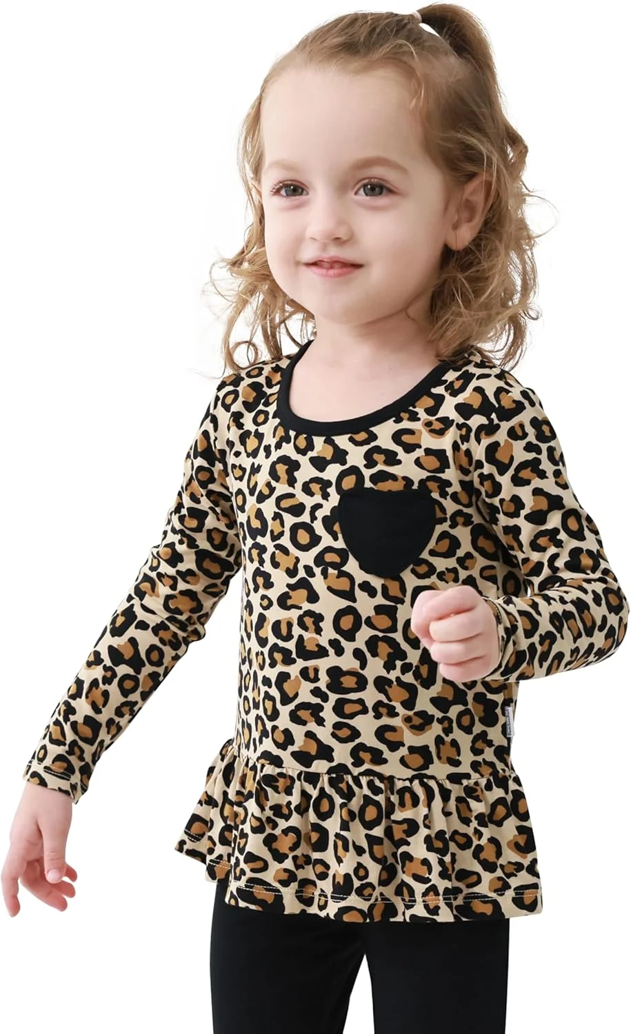 بامبو باد تیشرت آستین بلند دخترانه نوپا، بلوز و تیشرت چاپی چین دار برای دختران 2 تا 5 سال