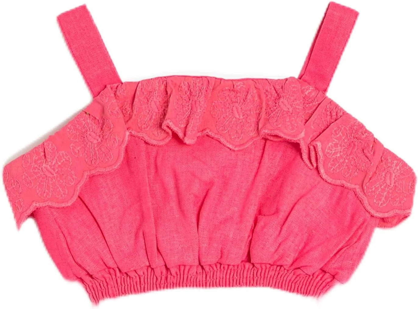 کتان بلوز کراپ دخترانه Koton، بند باریک، کمر کشی و چین دار