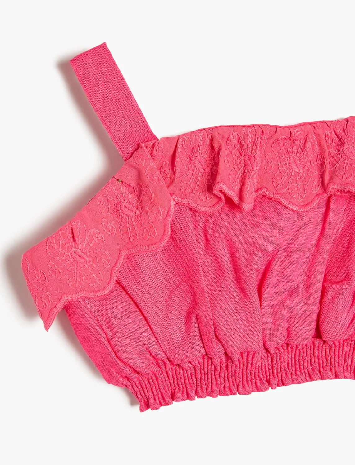 کتان بلوز کراپ دخترانه Koton، بند باریک، کمر کشی و چین دار