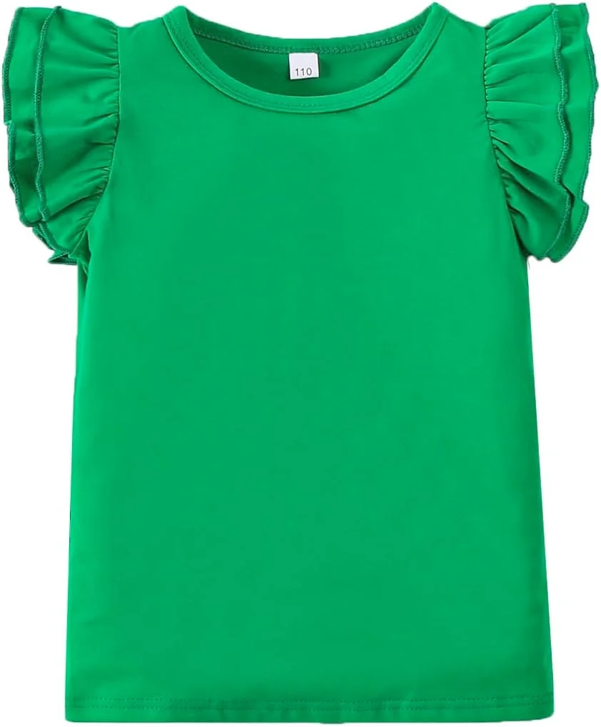 بلوز آستین کوتاه دخترانه بچه گانه یقه گرد چین دار - مناسب 12 ماه تا 7 سال