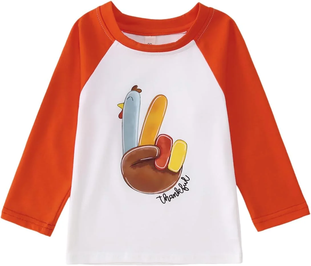 بلوز آستین بلند طرح بوقلمون مناسب پاییز و روز شکرگزاری کودک