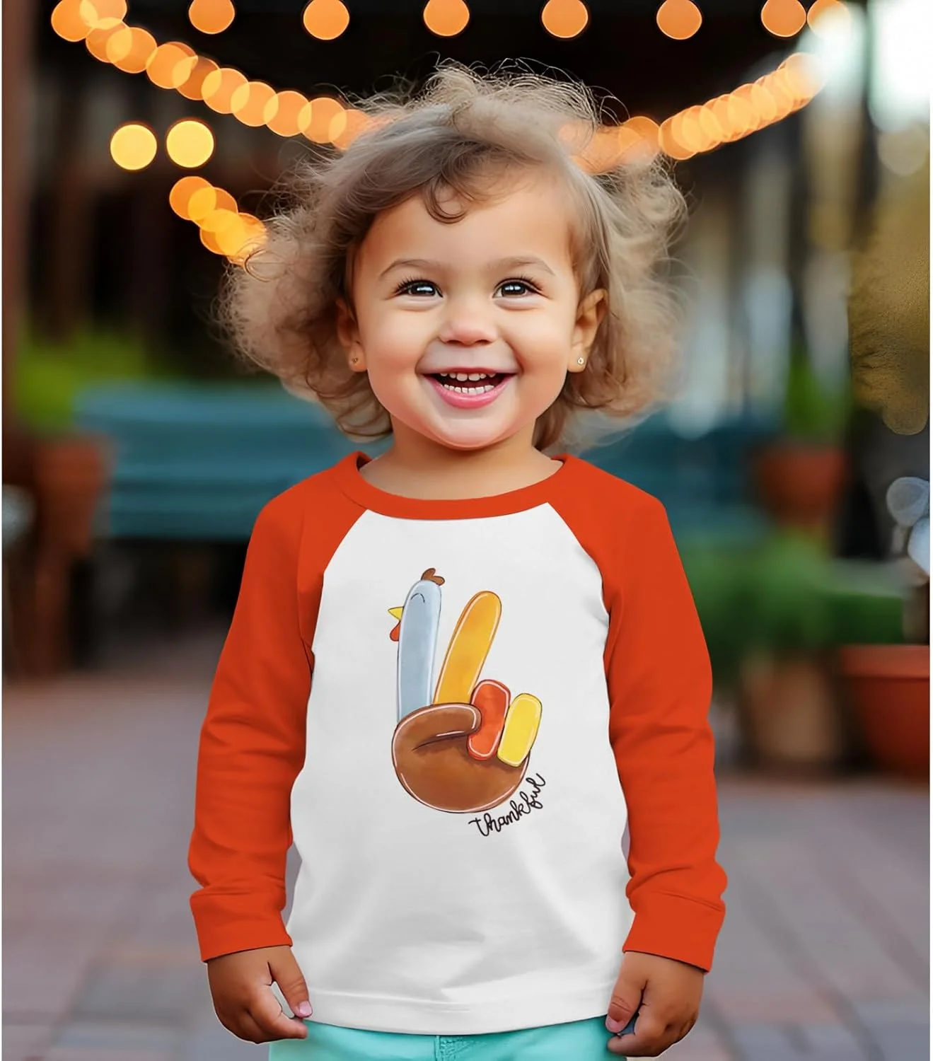 بلوز آستین بلند طرح بوقلمون مناسب پاییز و روز شکرگزاری کودک