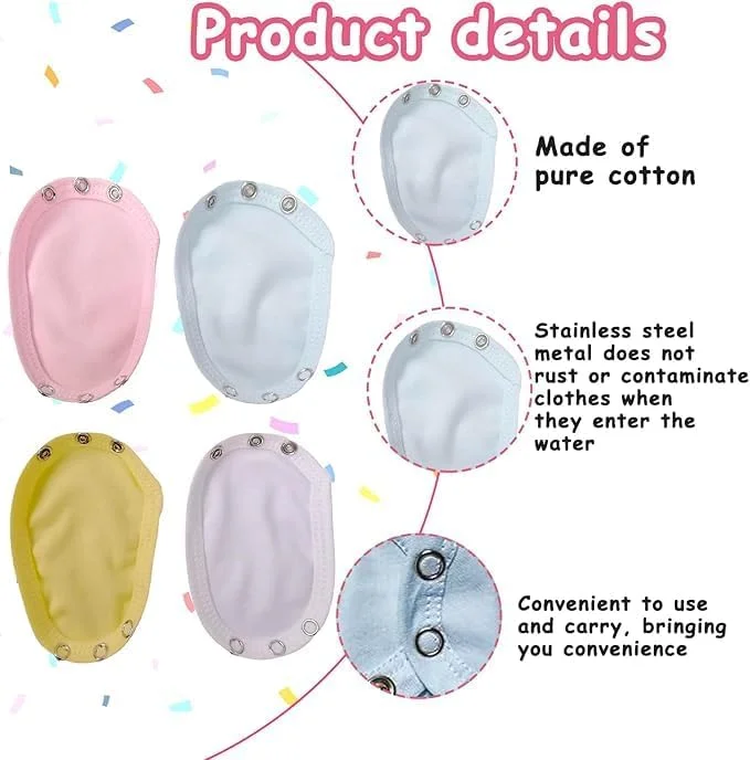 بسته 8 عددی افزایش دهنده سایز لباس نوزاد متسیزن، افزایش دهنده لباس زیر دکمه دار نوزاد برای لباس های زیر نوزادی و پوشک با قابلیت تنظیم، جلیقه رامپر پارچه نخی برای لباس های زیر نوزادی