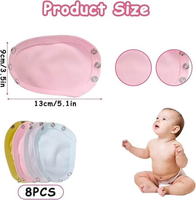 بسته 8 عددی افزایش دهنده سایز لباس نوزاد متسیزن، افزایش دهنده لباس زیر دکمه دار نوزاد برای لباس های زیر نوزادی و پوشک با قابلیت تنظیم، جلیقه رامپر پارچه نخی برای لباس های زیر نوزادی