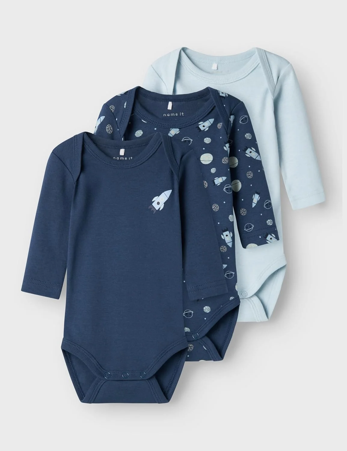 بادی آستین بلند نوزاد پسرانه نیم ایت مدل Nbmbody 3p Ls طرح Dark Space Noos (بسته 3 عددی)