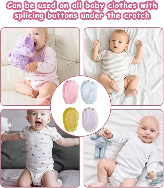 بسته 8 عددی افزایش دهنده سایز لباس نوزاد متسیزن، افزایش دهنده لباس زیر دکمه دار نوزاد برای لباس های زیر نوزادی و پوشک با قابلیت تنظیم، جلیقه رامپر پارچه نخی برای لباس های زیر نوزادی
