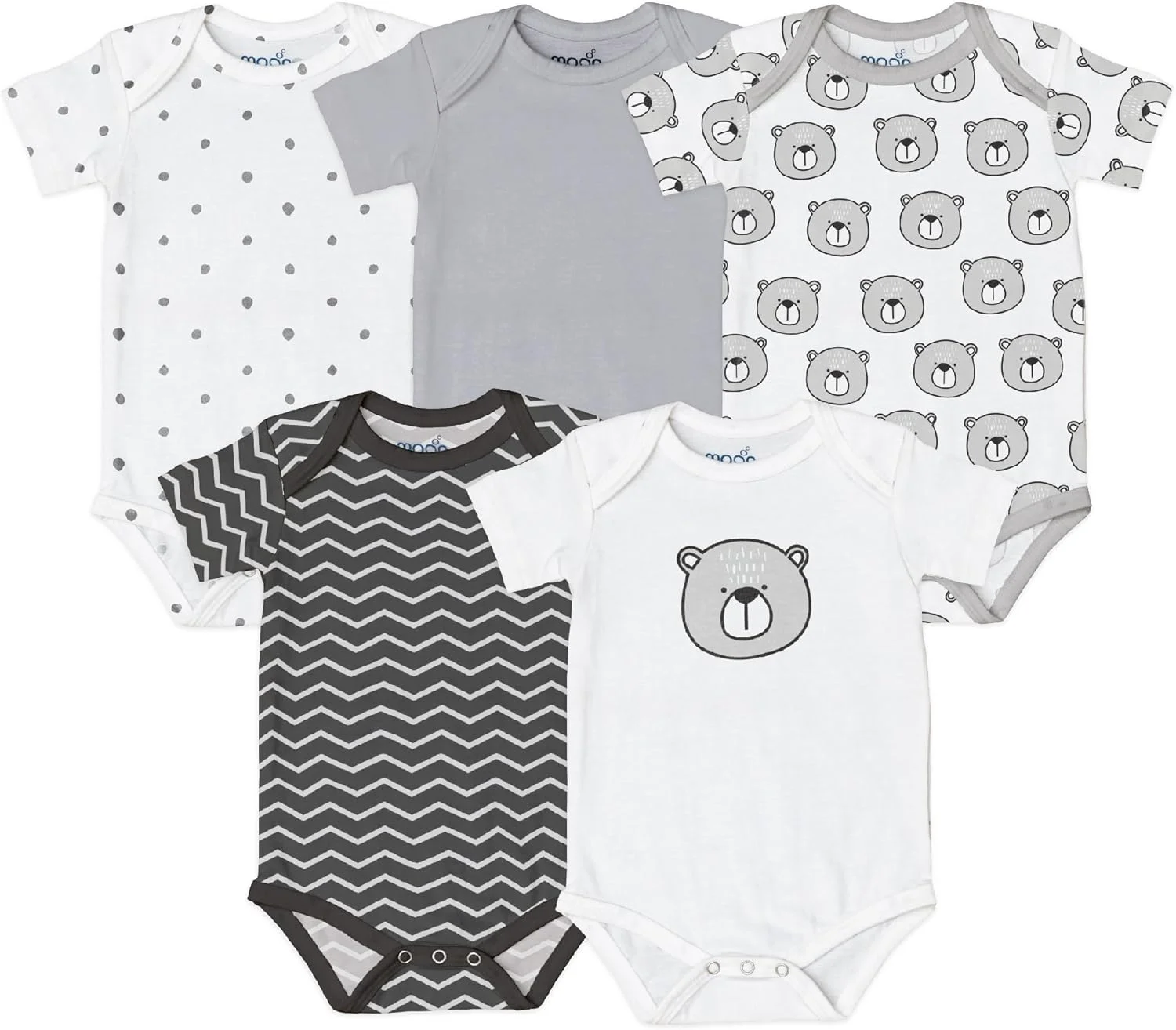 ست بادی نوزادی 5 تکه ارگانیک برند مون، طرح های زیبا برای دختران و پسران، الگوهای دوست داشتنی - مناسب 6-9 ماهگی، آستین کوتاه، پنبه خالص نرم، لطیف و پارچه تنفسی. ست بادی نوزادی 5 تکه ارگانیک برند مون، طرح های زیبا برای دختران و پسران، الگوهای دوست داشتنی - مناسب 6-9 ماهگی، آستین کوتاه، پنبه خالص نرم، لطیف و پارچه تنفسی.