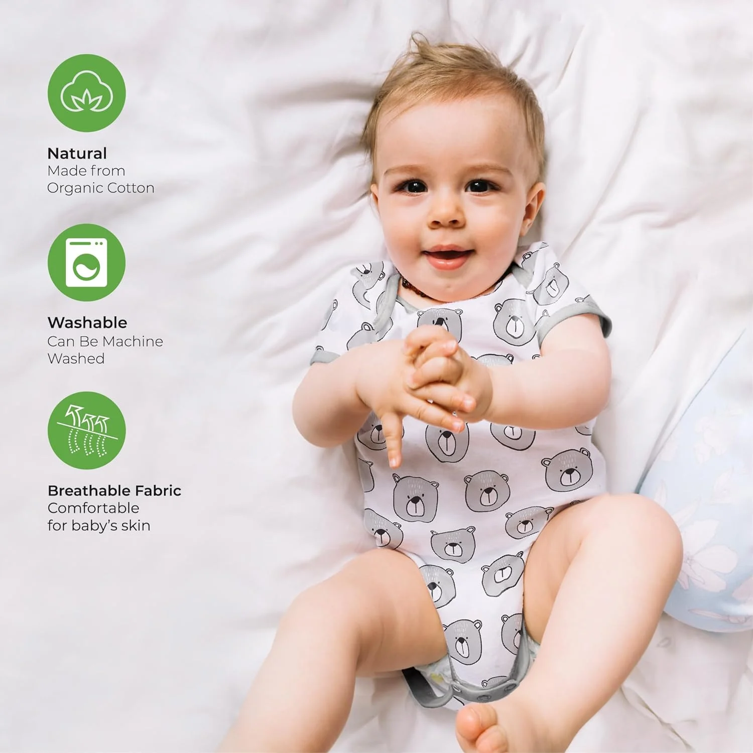 ست بادی نوزادی 5 تکه ارگانیک برند مون، طرح های زیبا برای دختران و پسران، الگوهای دوست داشتنی - مناسب 6-9 ماهگی، آستین کوتاه، پنبه خالص نرم، لطیف و پارچه تنفسی.