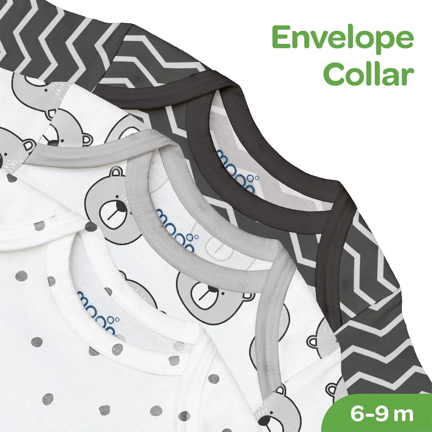 ست بادی نوزادی 5 تکه ارگانیک برند مون، طرح های زیبا برای دختران و پسران، الگوهای دوست داشتنی - مناسب 6-9 ماهگی، آستین کوتاه، پنبه خالص نرم، لطیف و پارچه تنفسی.