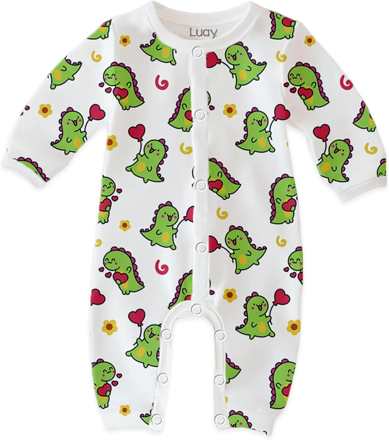 رامپر نوزادی لوای، 100% پنبه | لباس خواب آستین بلند نوزاد مناسب پسران و دختران | طرح پنگوئن، دایناسور، قلب، تدی، پیتزا | 0-24 ماه | لباس نوزادی نرم و تنفس پذیر