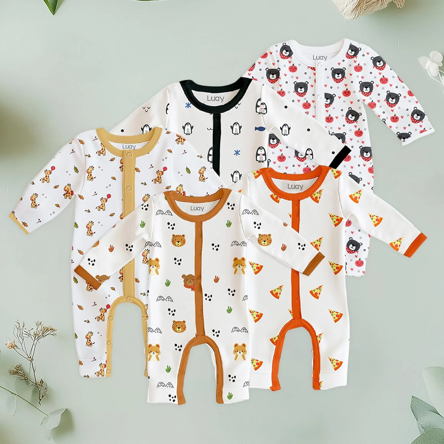 رامپر آستین بلند نخی 100% لوای، لباس خواب نوزادی دخترانه و پسرانه، 0-3 ماه | 3-6 ماه | 6-9 ماه | 9-12 ماه | 12-18 ماه | 18-24 ماه | لباس نوزاد _ موجود در طرح های مختلف