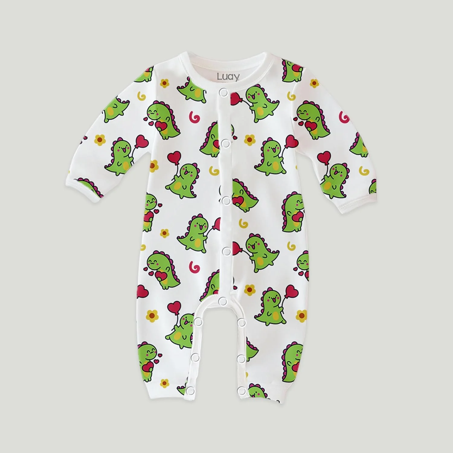 رامپر نوزادی لوای، 100% پنبه | لباس خواب آستین بلند نوزاد مناسب پسران و دختران | طرح پنگوئن، دایناسور، قلب، تدی، پیتزا | 0-24 ماه | لباس نوزادی نرم و تنفس پذیر