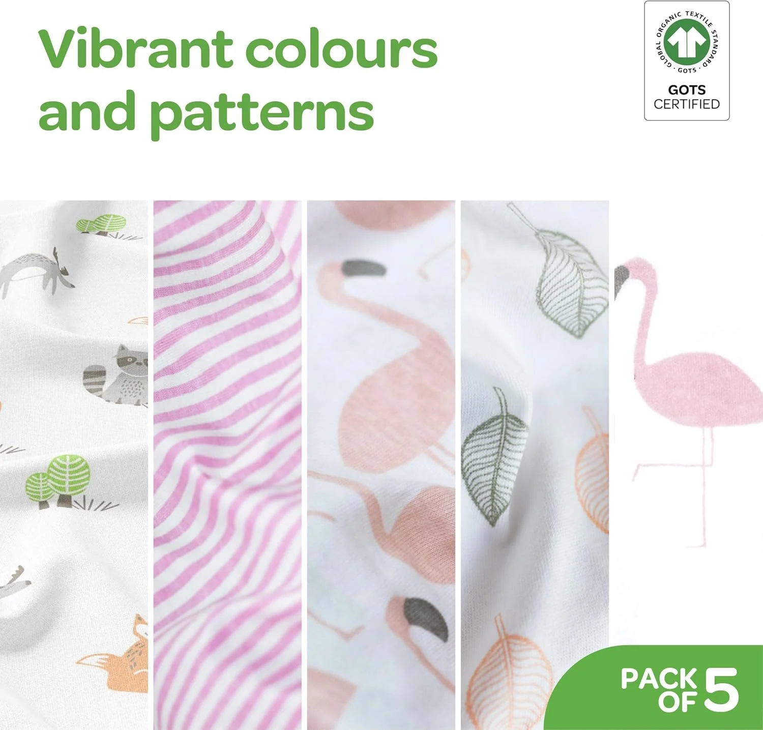 The Moon Brand Organic Baby Body Suit Set of 5 for Girls Cute Prints, Adorable Patterns – for 6-9 Months Half Sleeve, Pure Cotton Soft, Smooth, and Breathable Fabric.