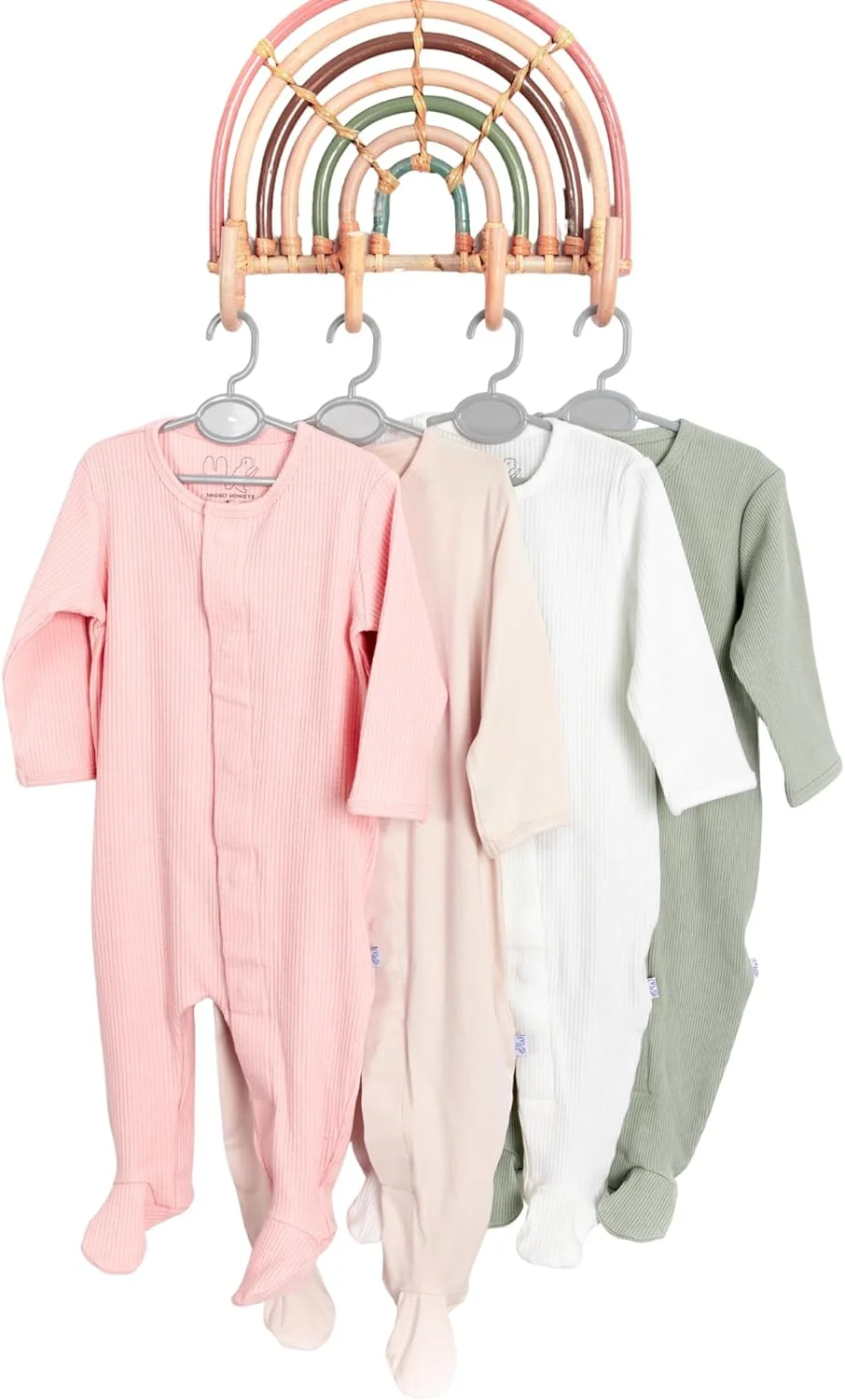رامپر نوزادی آستین بلند مگنت مانکی با بست های مغناطیسی مخفی، پنبه ارگانیک - لباس نوزادی یونیسکس