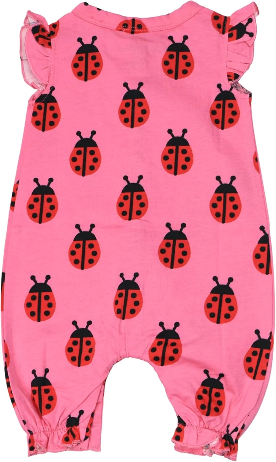 رامپر نوزادی کیدی بامز، طرح کفشدوزک، یقه گرد، پارچه نرم 100% پنبه، بادی آستین چین دار، لباس راحت نوزاد، لباس یکسره برای نوزاد دختر (0-12 ماه)