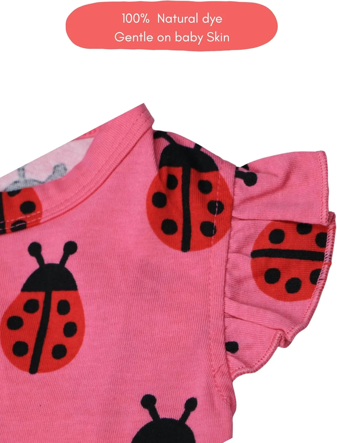 رامپر نوزادی کیدی بامز، طرح کفشدوزک، یقه گرد، پارچه نرم 100% پنبه، بادی آستین چین دار، لباس راحت نوزاد، لباس یکسره برای نوزاد دختر (0-12 ماه)