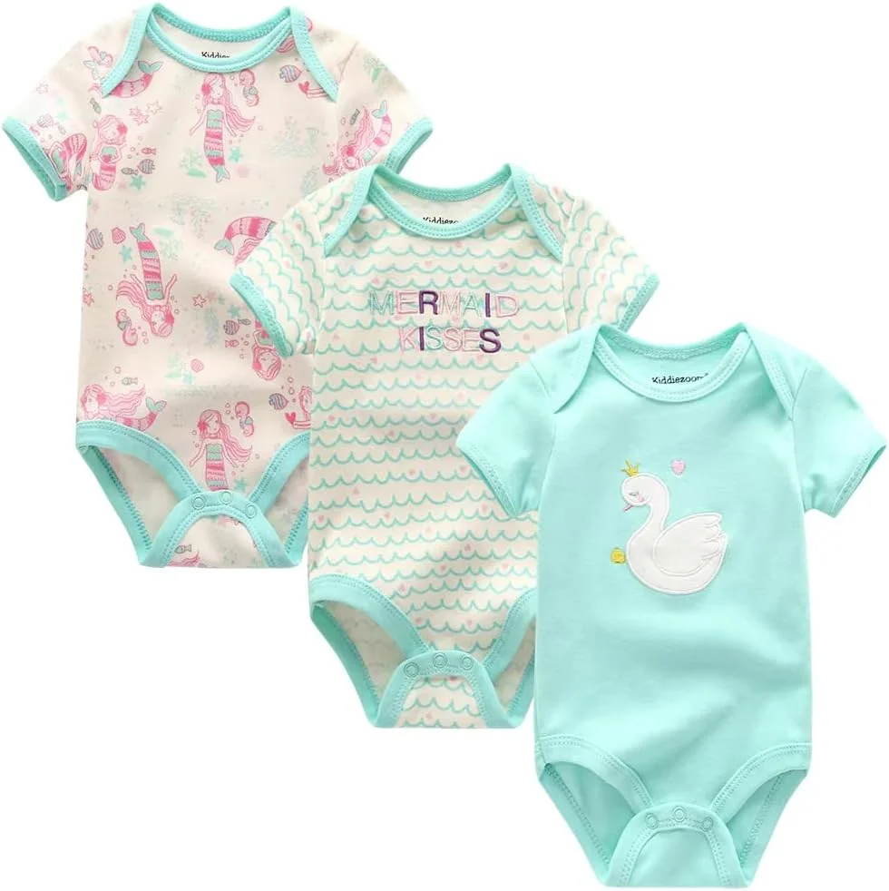 بادی آستین کوتاه دخترانه کیلکاری طرح پری دریایی و قو - بسته 3 عددی بادی آستین کوتاه دخترانه کیلکاری طرح پری دریایی و قو - بسته 3 عددی