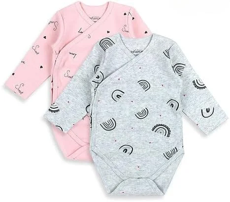 لباس بادی آستین بلند کیمونو نوزاد دخترانه Infancie طرح رنگین کمان، دو عددی، صورتی/طوسی لباس بادی آستین بلند کیمونو نوزاد دخترانه Infancie طرح رنگین کمان، دو عددی، صورتی/طوسی