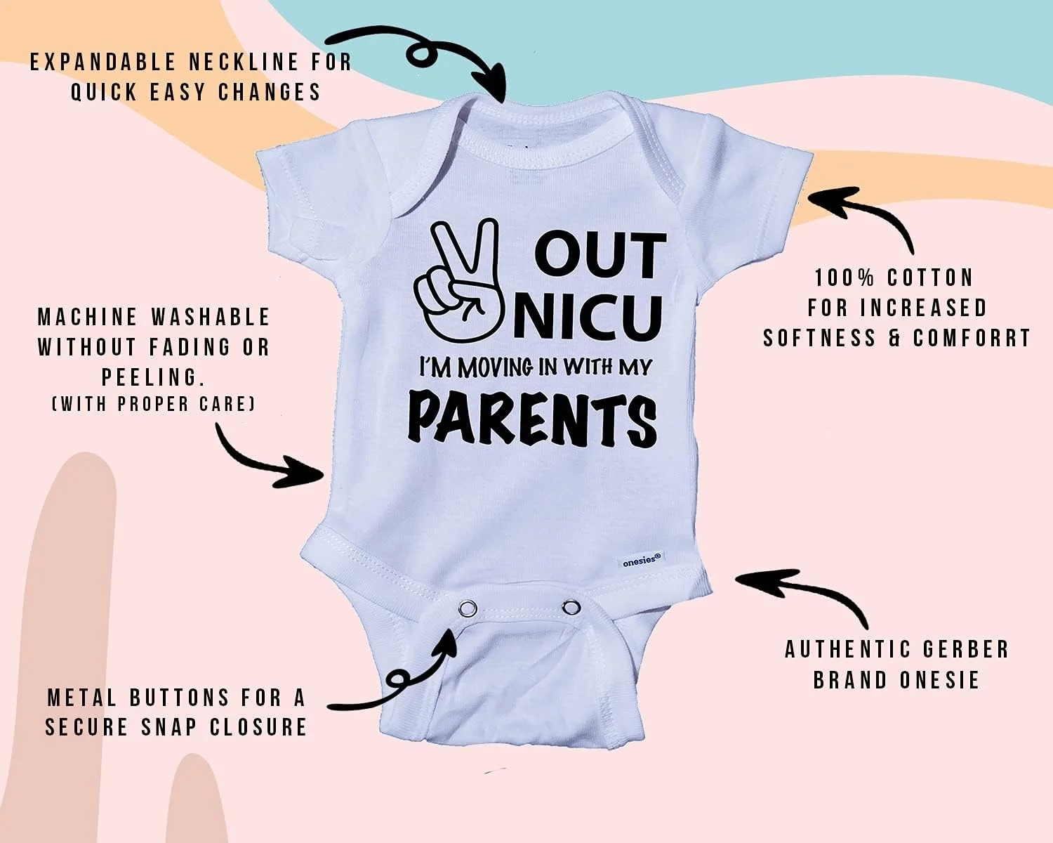 لباس نوزادی طرح Ink Trendz Peace Out NICU I'm Going Home With My Parents - لباس یک تکه نوزادی لباس نوزادی طرح Ink Trendz Peace Out NICU I'm Going Home With My Parents - لباس یک تکه نوزادی