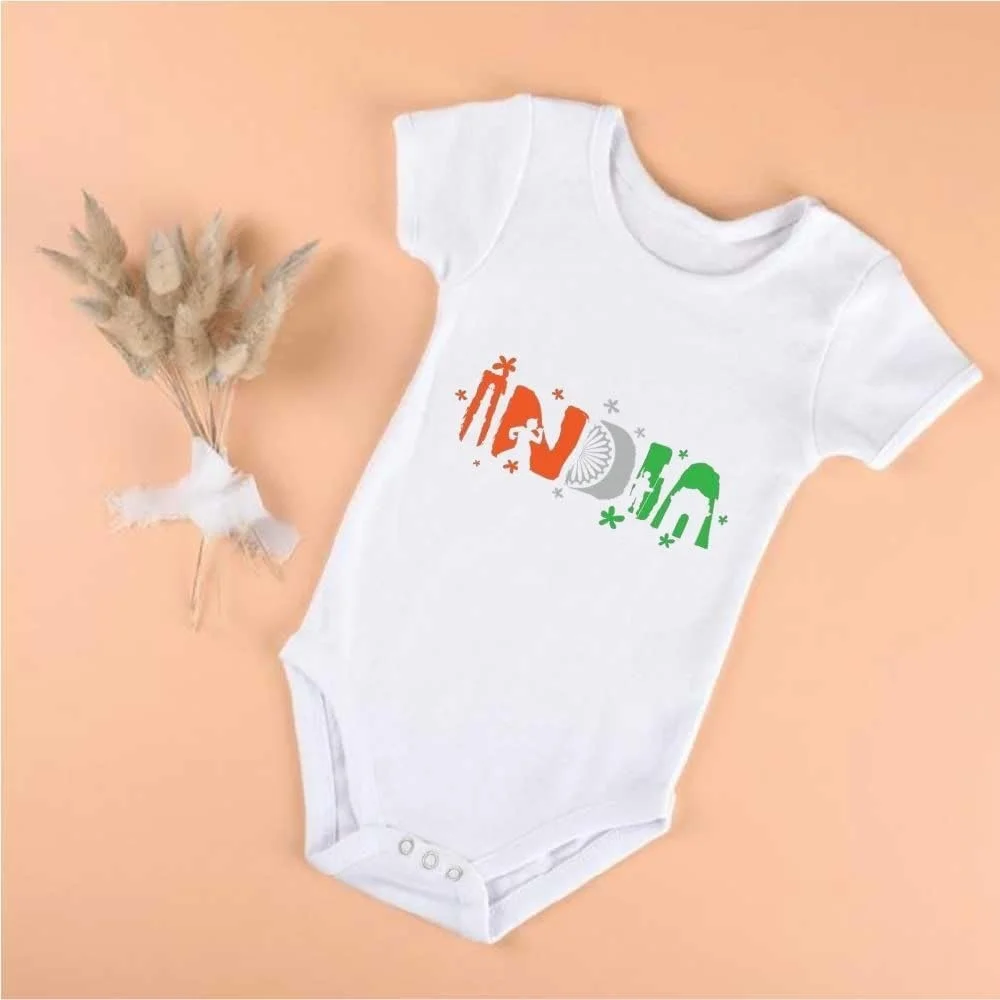 رامپر نوزادی طرح چاپی هند - رامپر با پارچه نرم 100% پنبه - بادی آستین کوتاه نوزادی برای پسران و دختران - مناسب برای نوزاد تازه متولد شده - لباس روزمره برای نوزادان